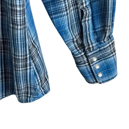 Wrangler Vintage  Mens Shirt Flannel Plaid Pearl Snap Cowboy Western‎ Rodeo Ranch