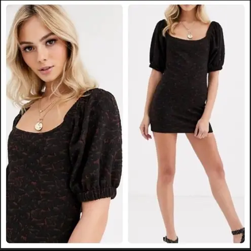 Free People  Black Sunset Puff Sleeve Mini Party Dress