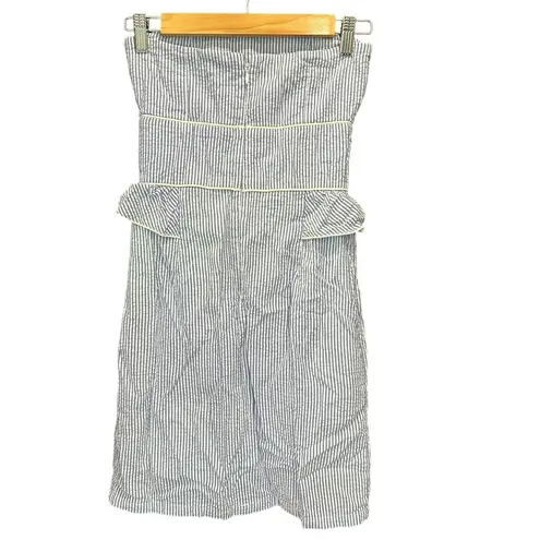 Southern Frock Blue And White Striped Seersucker Strapless Coastal Preppy Dress