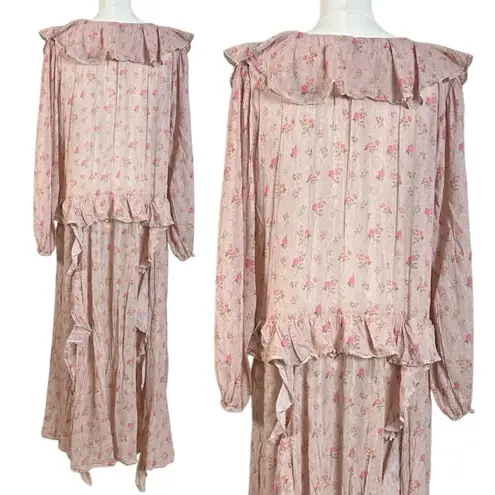 Spell & the Gypsy Bohemian Ethereal Billowy Ruffle Fleur Gown Maxi Dress Medium Pink