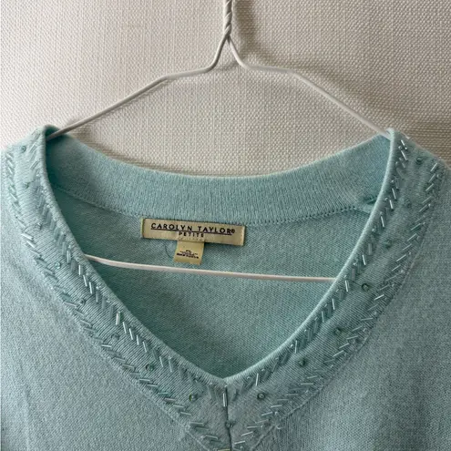 Carolyn Taylor Petite Light Blue Beaded V-Neck Sweater Long Sleeve Women’s M - Image 3