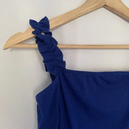 Saints 21 Ribbed Blue Sleeveless Bodysuit With Ruffle Straps women's size small Size M