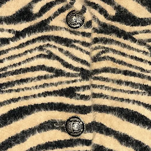 NVLT NWT M Tiger Rust Animal Print Notch Collar Fringe Trim Fuzzy Jacket Blazer Tan Size M