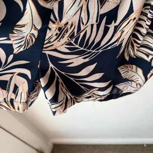 VERO MODA Tropical Romper Size S Navy Palm Print Blue Lace Back Coastal Chic