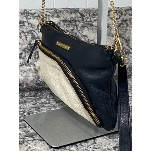 Emma Fox Two-Tone Leather Crossbody Bag in Cream Black