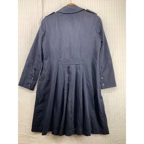 Cole Haan  Size M Women's Navy Trench Coat Pleated Double Button Front GORGEOUS!!