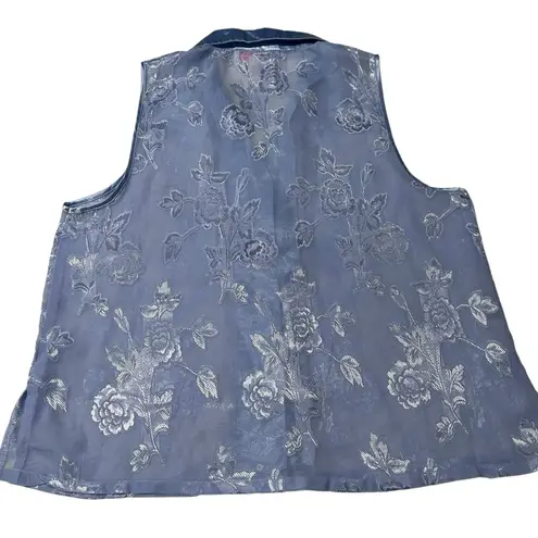 Oscar de la Renta Vintage Oscar De La Renta Size M Satin Pajama Set Periwinkle Floral Coquette