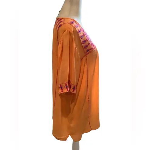 MS South Main Cinco de Mayo Style Vibrant Orange Embroidered Blouse Size S