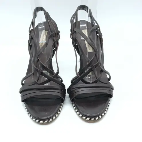 Diane Von Furstenberg  Heels Sandals Strappy Leather Stiletto Brown Size 8