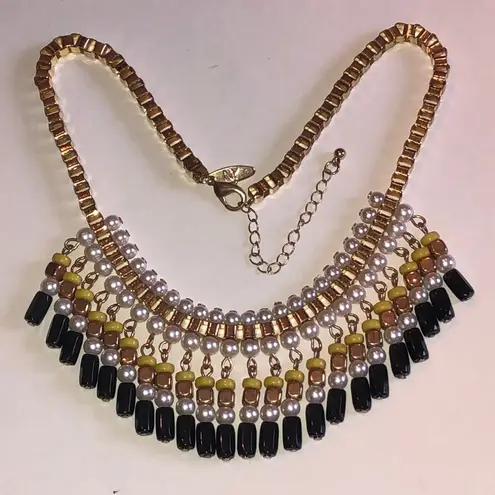 Ny Collection NY Brand Elegant Gold Tone Black and Yellow Beaded Boho Statement Necklace