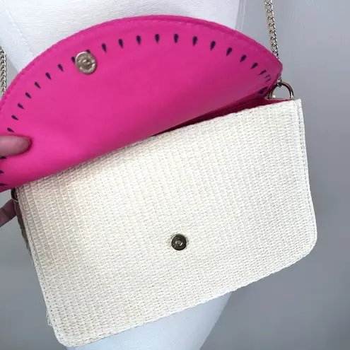 Escada Sorbetto Rosso Watermelon Straw Rattan Chain Crossbody Shoulder Bag Pink