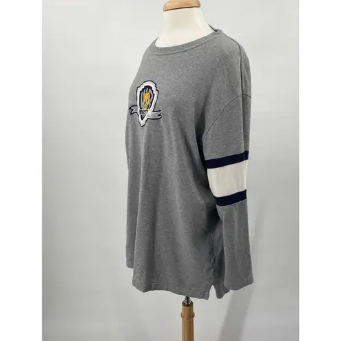 Vintage 90s Tweety Bird Varsity Shirt Crew Neck Long Sleeve Tee Cotton Grey XL Gray