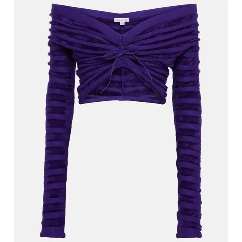 ALAÏA 3d Velvet Top in Ultraviolet 42 New Womens Cropped Knit Blouse Purple Size undefined