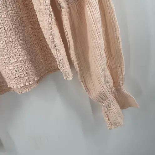 Bobi Blouse Large Smocked Bare Light Peach NWT Long Sleeve 100% Cotton Stretch
