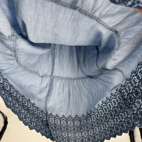 Old Navy  Chambray Denim Embroidered Long Flutter Sleeve Dress Size Small Boho - Image 5