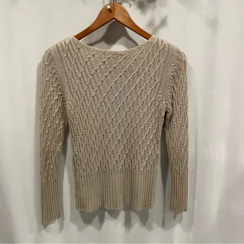 Adrienne Vittadini Beautiful Vintage 90’s-Y2K tan silk cable knit sweater luxe