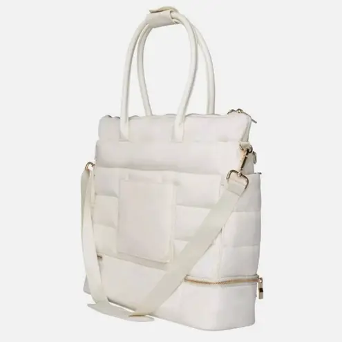 iPack Puffy Tote Luggage Bag Ivory Travel Adjustable Strap Laptop Pocket White - Image 4