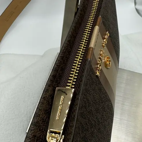 Michael Kors Brown & Tan Stripe Signature Bag Waist Fanny Pack Belt Retail $99