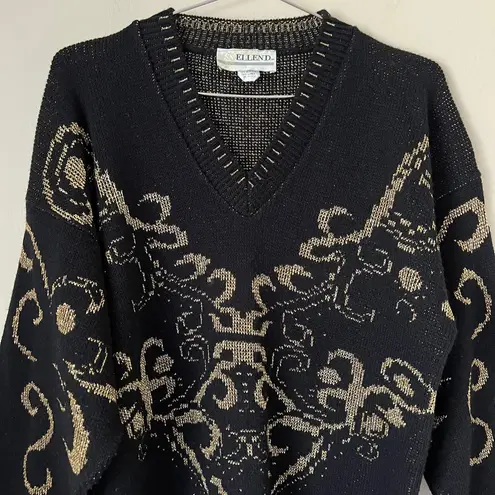 Vintage 80's Ellen D. Black Acrylic & Gold Lurex Brocade Design V