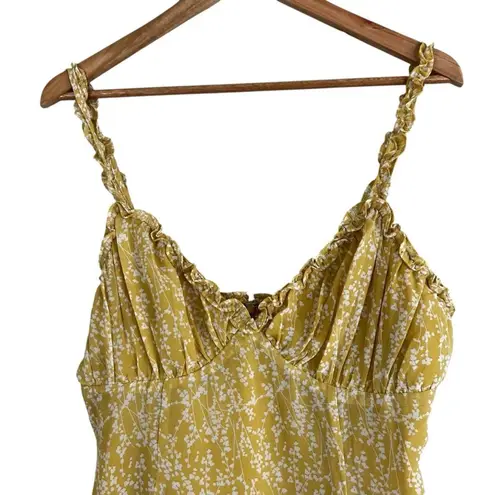 Here Comes the Sun Mini Dress Womens L Yellow Floral Ruffle Strap Milkmaid
