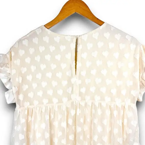 Aaron & Amber Casual Short Sleeve Ruffle Babydoll Dress Knee Length Cream Small