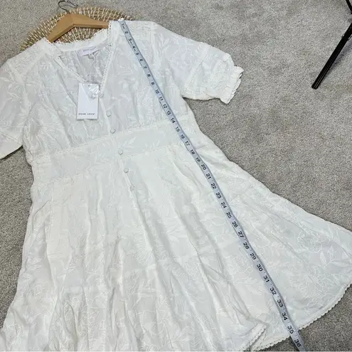 Dear John NWT Ellen Smocked Waist Mini Dress Pearled Ivory Garden Embroidered M