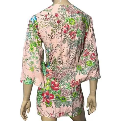 Plum Pretty Sugar Women’s Size XS Pink Floral Cotton Belted Kimono Short Robe