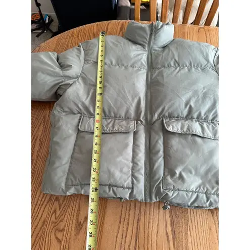 Dazy Oversized Short Puffer Jacket M Beige Full Zip Stand Collar Drawstring Hem Size M