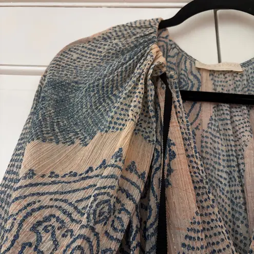 Ulla Johnson Pauline Printed Silk Chiffon Blouse Moonstone Blouse Size 2 Peasant
