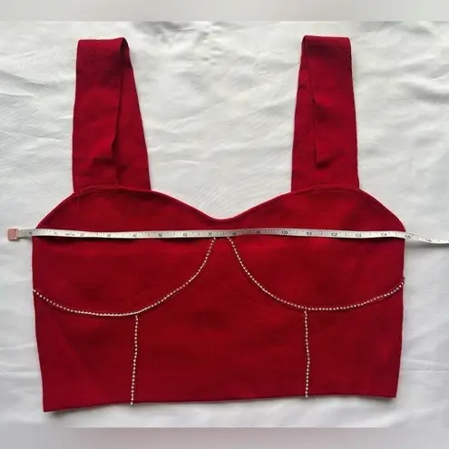 On 12th Red Rhinestone Corset Detail Crop Top Medium