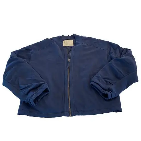 Pilcro Anthropologie  Knit Bomber Jacket Top‎ Zip-Up Navy Long Sleeve Large