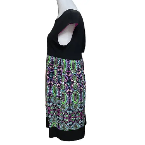 London Times Multicolor Cap Sleeve Above the Knee Dress Keyhole Back Size 10