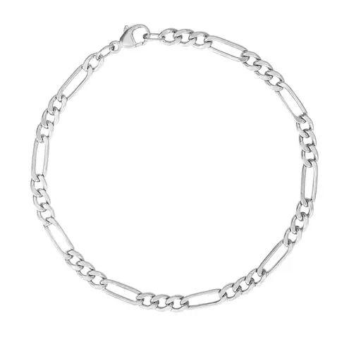 Boutique NEW Unisex Rhodium Plated 925 Sterling Silver Figaro Chain Bracelet, 8”