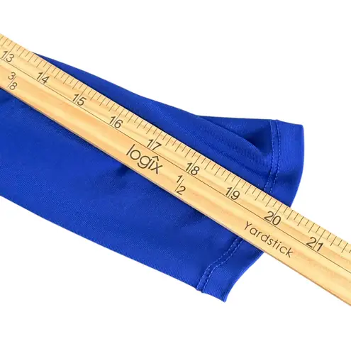 Clara Sun Woo Cold Shoulder Cut Out Tunic Womens M Blue Liquid Knit Slinky Size M