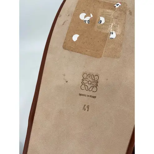 Loewe Logo Embossed Brown Leather Round Toe Slip On Slippers Size 41