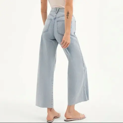 Veronica Beard Taylor Cropped Wide Leg High Waist Raw Hem Jean Pale Stone 27