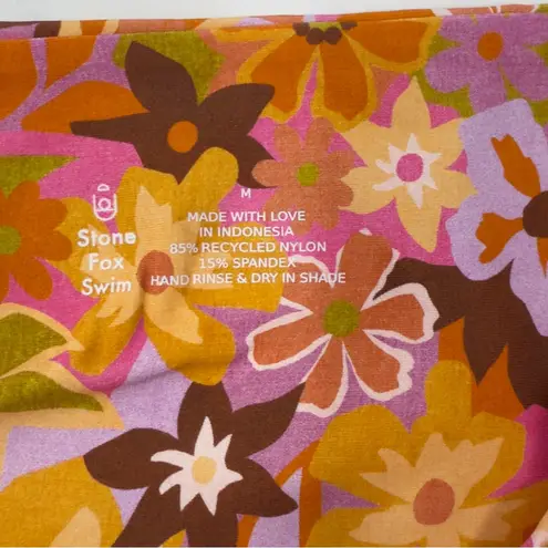 Stone Fox Swim LELE Bandeau Bikini Top Retro Pop Knot Detail Side Ruched Size M