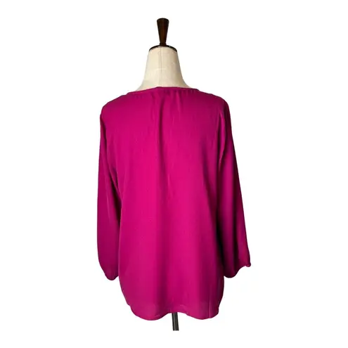 Collective Concepts Shirt Women XS Pink Balloon Sleeve V Neck Lace Detail Blouse