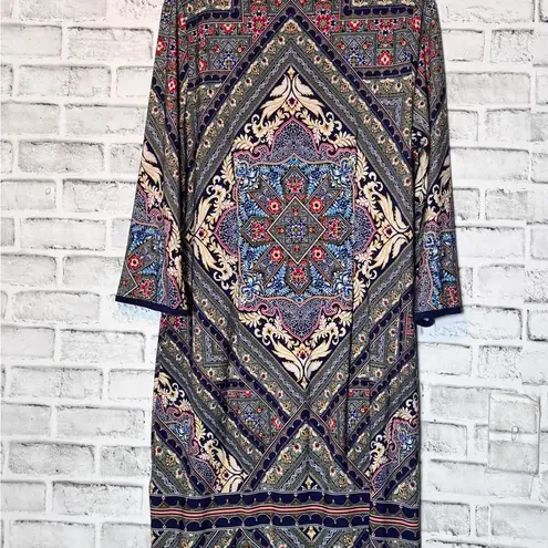 Westport Blue Red 3/4 Sleeve Casual Dress Bohemian boho style size 12 mini dress