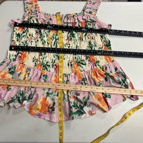 ROMANTIC GYPSY Tank Top Multicolored Smocked Bodice Sleeveless Size 3X Green