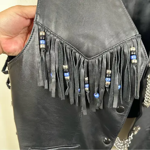 Vintage Harley Davidson Black Leather Fringe Vest Size L Biker Chic Edgy Jacket Size L