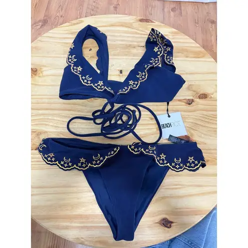 Beach Riot NWT Lauren Bikini Top & Chloe Bikini Bottom Set Navy Women's Size L