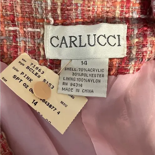 NWT Vintage Carlucci Pink Tweed Fully Lined Pea Coat Sz 14