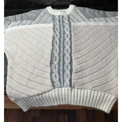 Juice vintage cable Knit patchwork leather Striped Sweater Long Sleeve XL