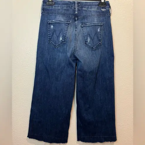 MOTHER The Roller Crop Undone Hem Wide Leg Dark Graffiti Wash High Rise Jean 25 Blue