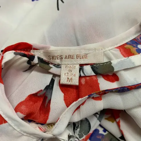 Skies Are Blue Top Womens Medium White Floral Cold Shoulder Ruffle Detail Blouse