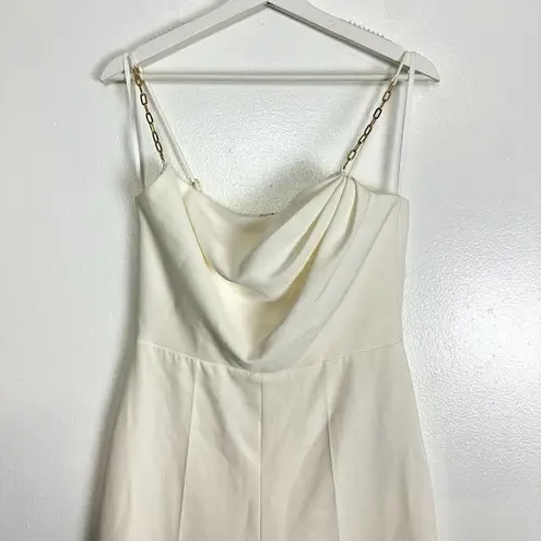 H by Halston HALSTON Brea Ruched Chain-strap Crepe Jumpsuit in Chalk Size US 4