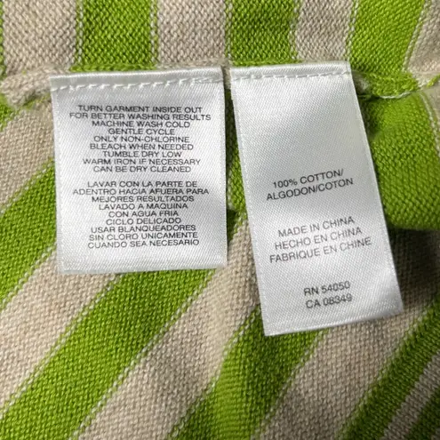 Jones New York Sport Cardigan Sweater Womens L Green Stripe 3/4 Sleeve Button Size L