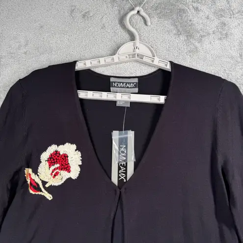 Nouveaux Cardigan Floral Embroidered Sweater Black Womens Medium Grandmacore