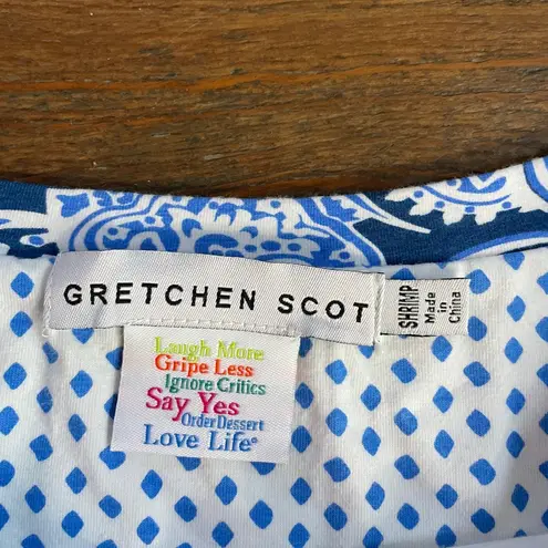 Gretchen Scott Magpie Plentiful Blue Paisley Boat Neck Dress Sz 0/2 Shrimp 💚🎀